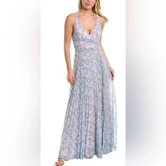Laundry By Shelli Segal Pleated Maxi Dress in Blue and Pink